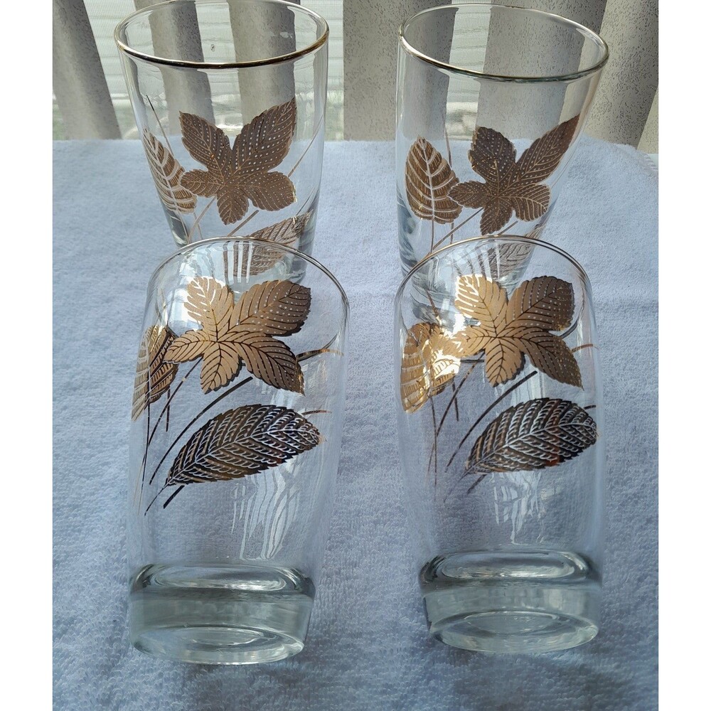 LIBBEY GOLD LEAF DRINKING GLASSES mid century